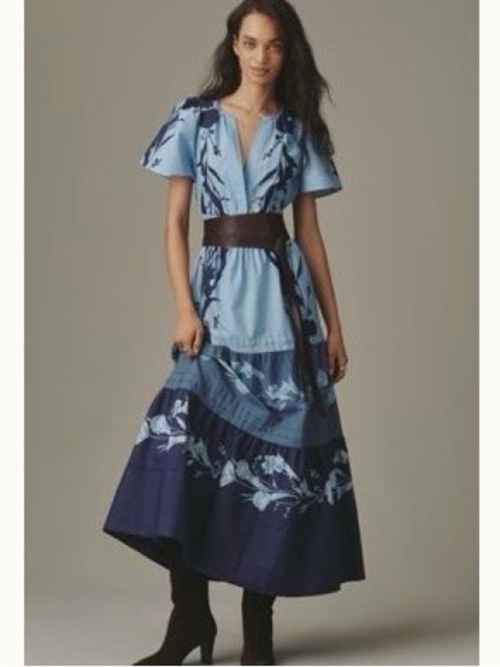 Anthropologie Somerset Blue Floral Maxi Dress M